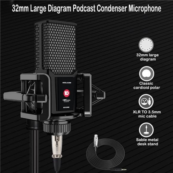 Podcast Microphone Live Sound Card Kit, Studio Condenser Mic with Sound Board - Picture 5 of 6